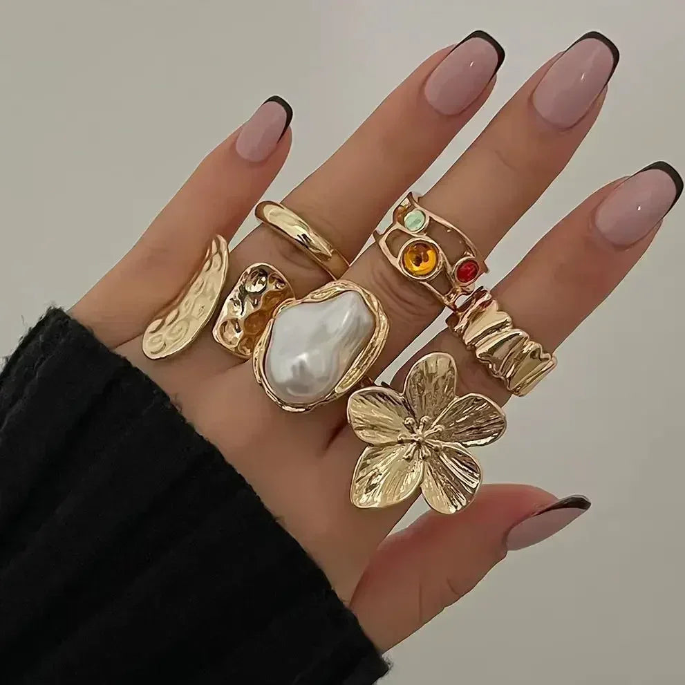 New Exaggerated Metal Flower Open Rings