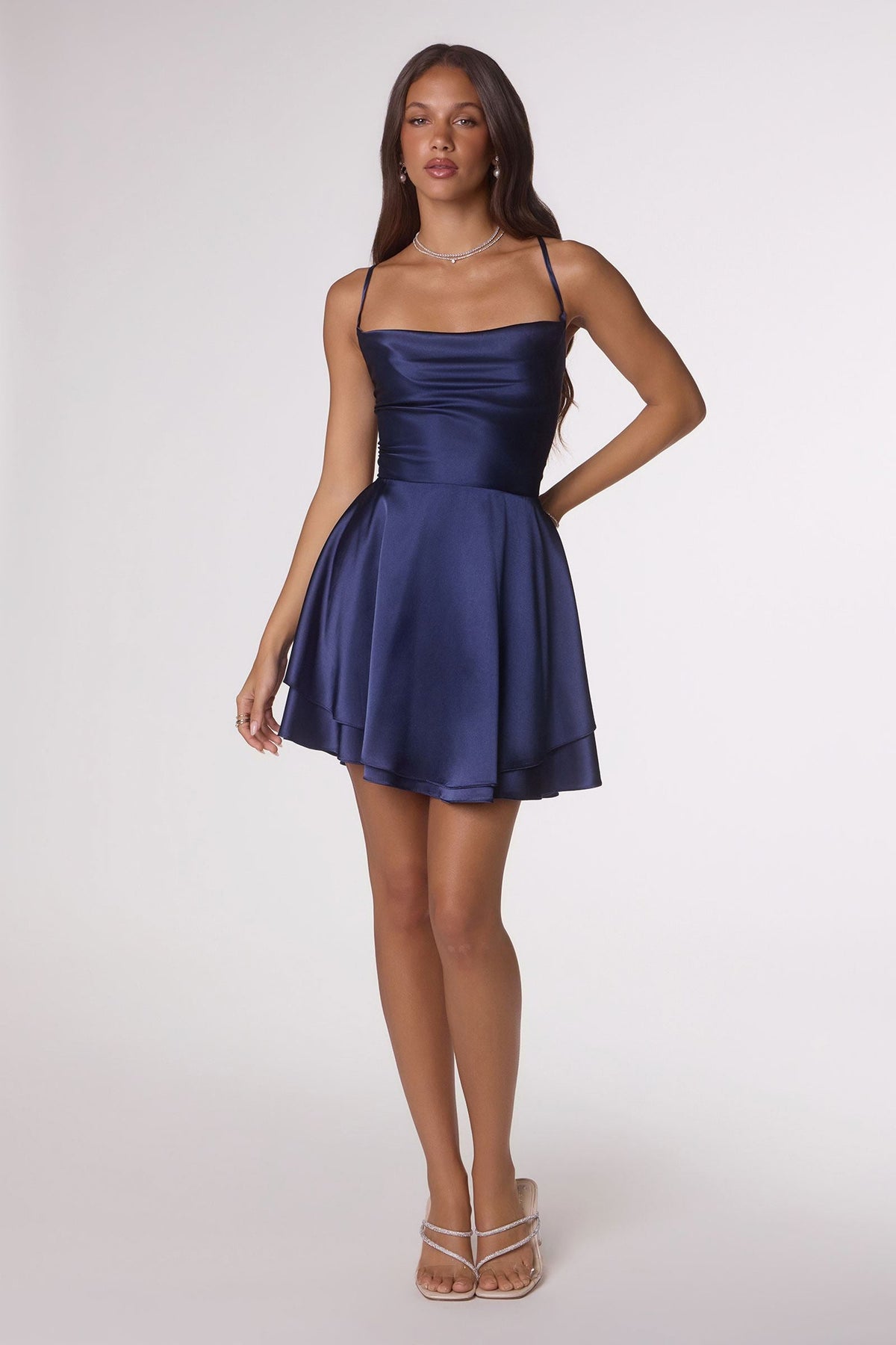 Fit and Flare Satin Mini Party Dress