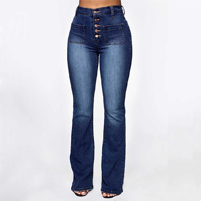 Plus Size Jeans Women Patch Pocket Washed