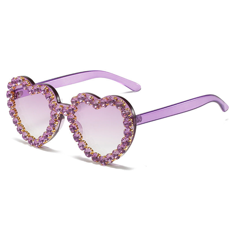 Peach Heart Rhinestone Sunglasses Y2K