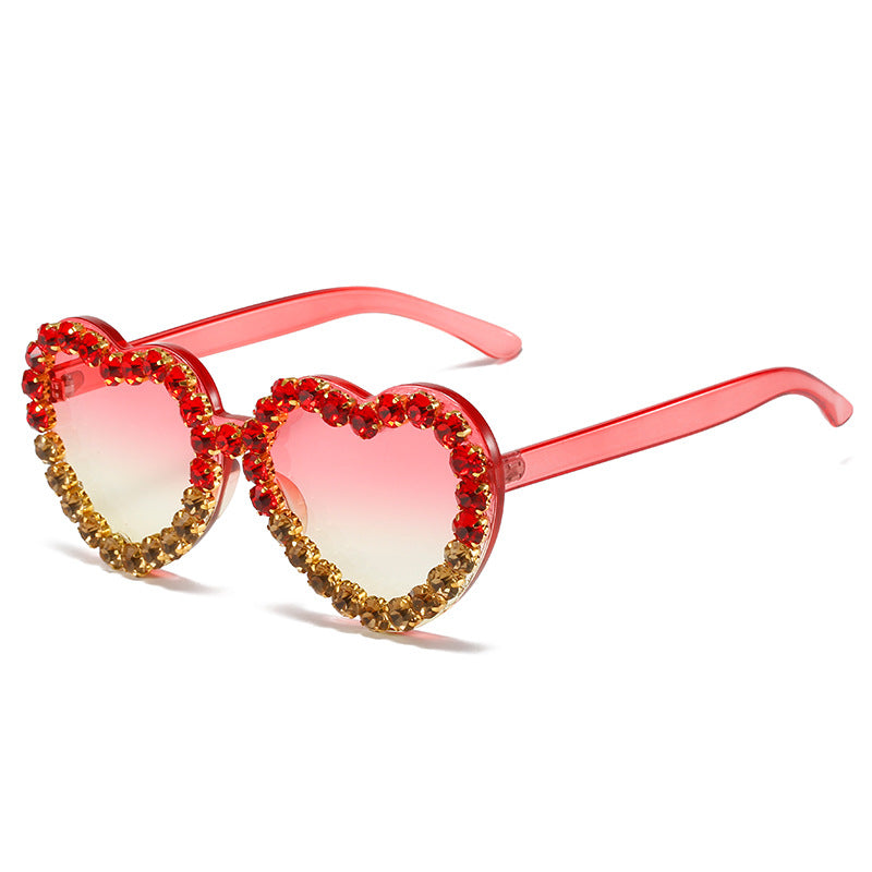 Peach Heart Rhinestone Sunglasses Y2K