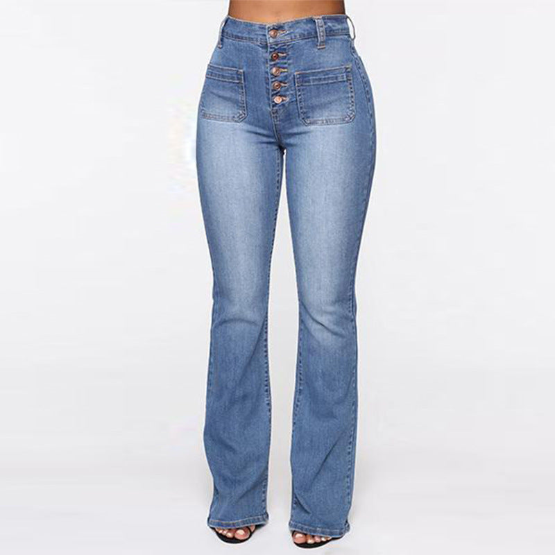 Plus Size Jeans Women Patch Pocket Washed