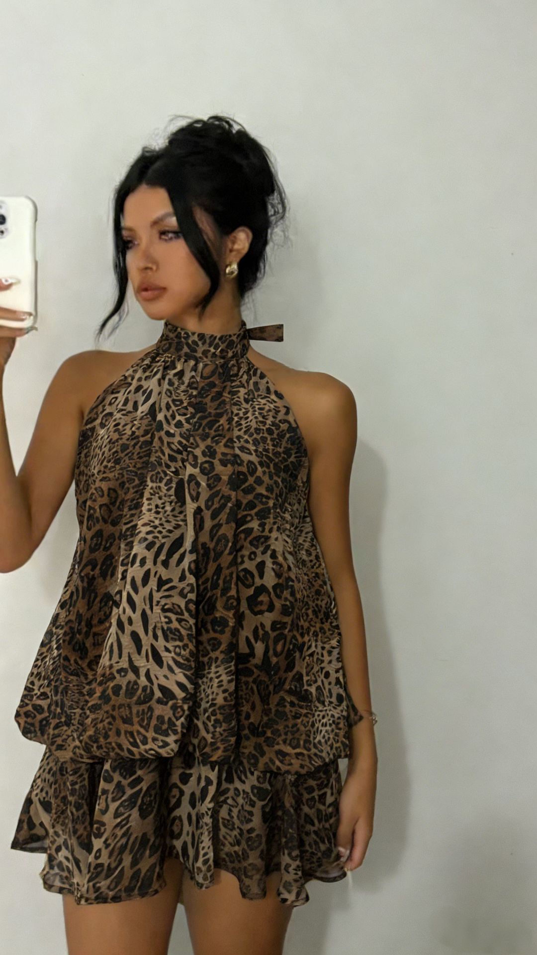 Women's Chiffon Halter Mini Dress – High-Waist Open-Back