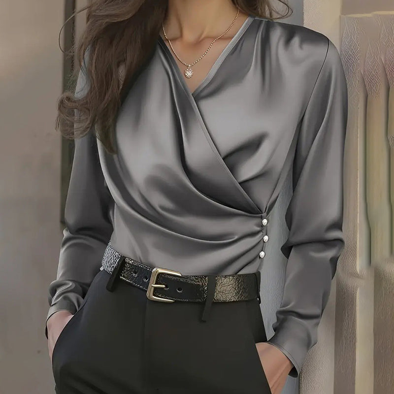 Women's Elegant Cross V-Neck Blouse