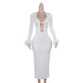 New sexy White Feather Long Dress