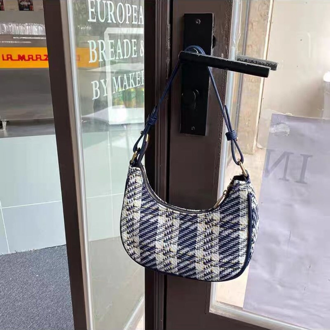 fashionable versatile plaid hobo bag