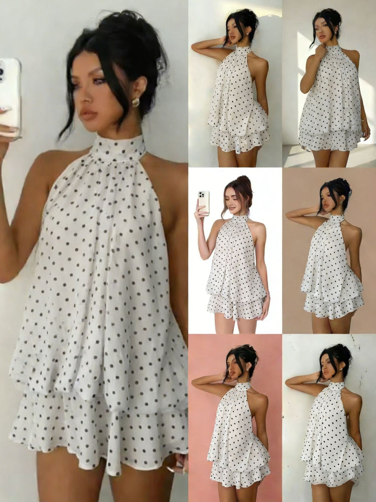 Women's Chiffon Halter Mini Dress – High-Waist Open-Back
