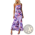 Floral one Shoulder Ruched Asymmetrical Maxi Dress