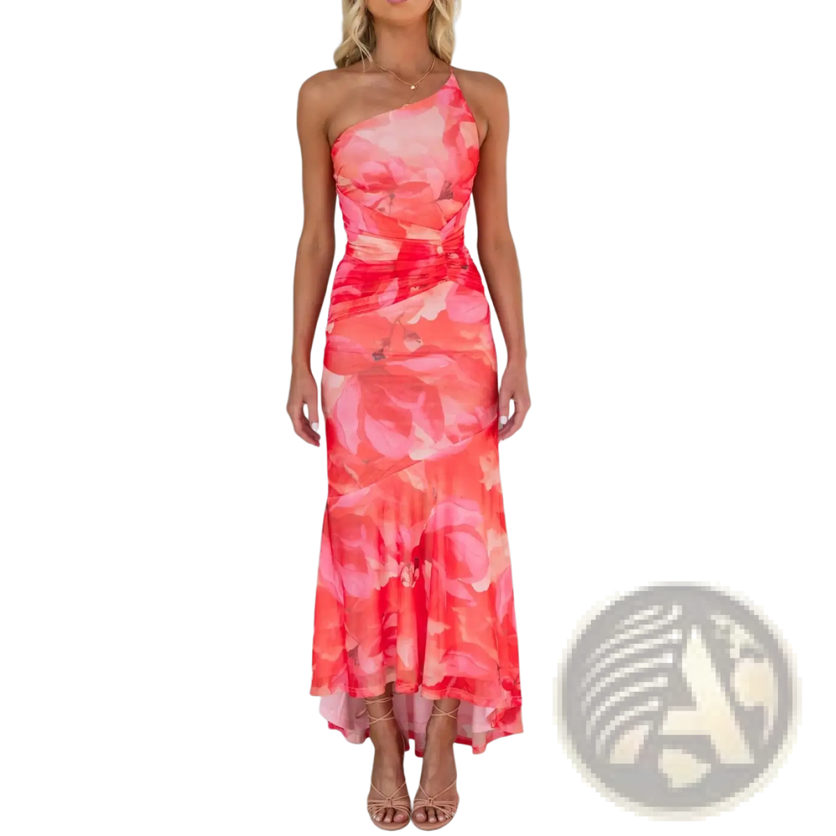 Floral one Shoulder Ruched Asymmetrical Maxi Dress