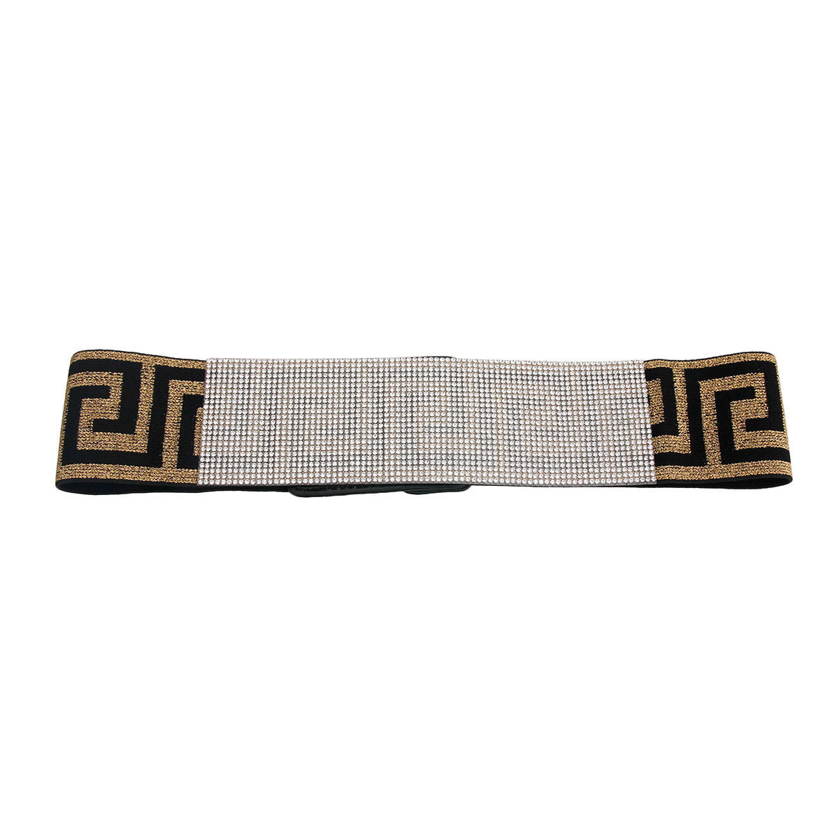 Wide Black Gold Greek Key Stretch Belt for Women Stylish Accessory