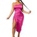 Women's Satin Spaghetti Strap Ruched Dress Rosered Size M