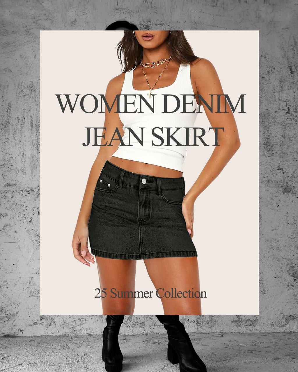 MONCCIZA Women's Denim Mini Jean Skirt Low Waist
