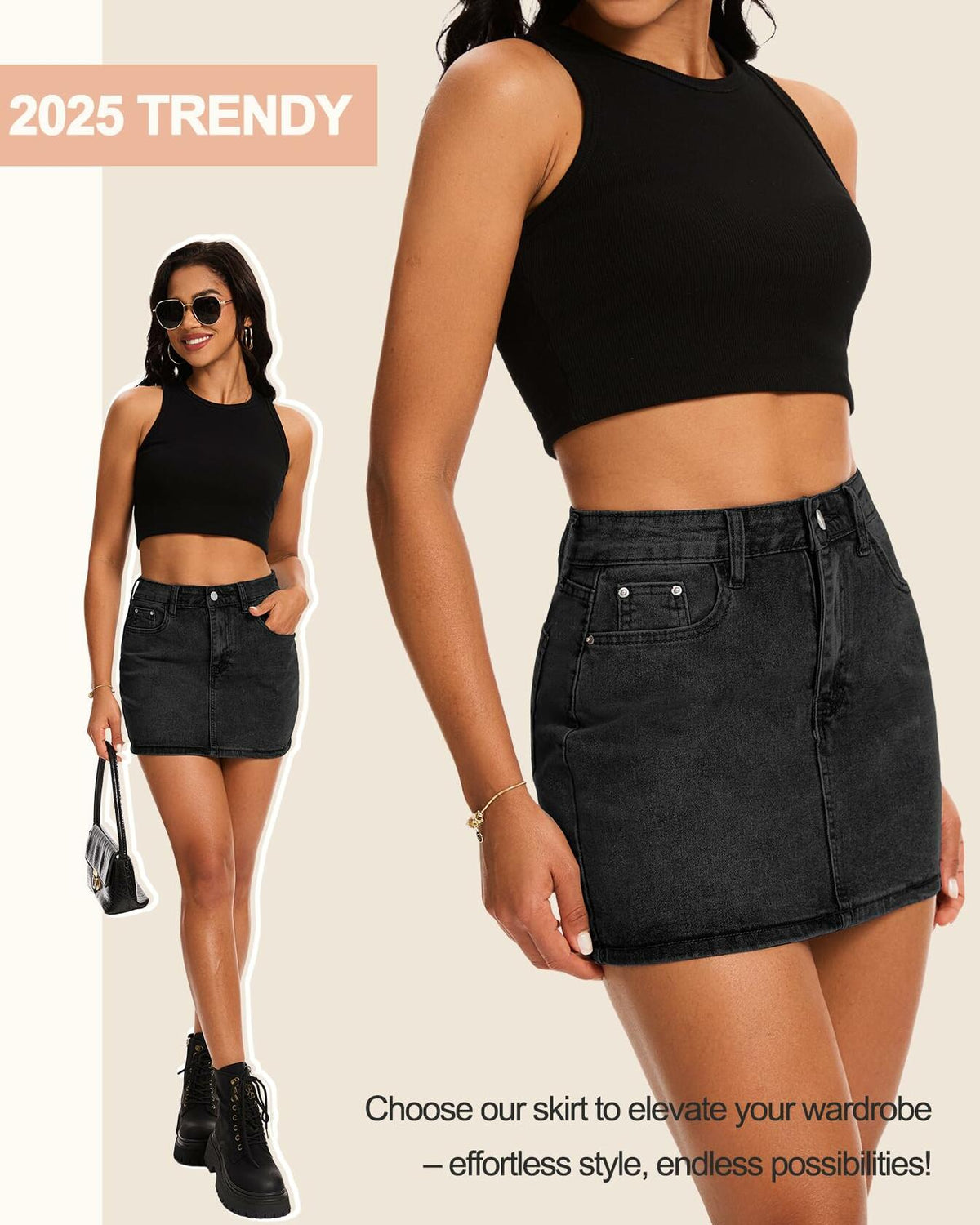 MONCCIZA Women's Denim Mini Jean Skirt Low Waist
