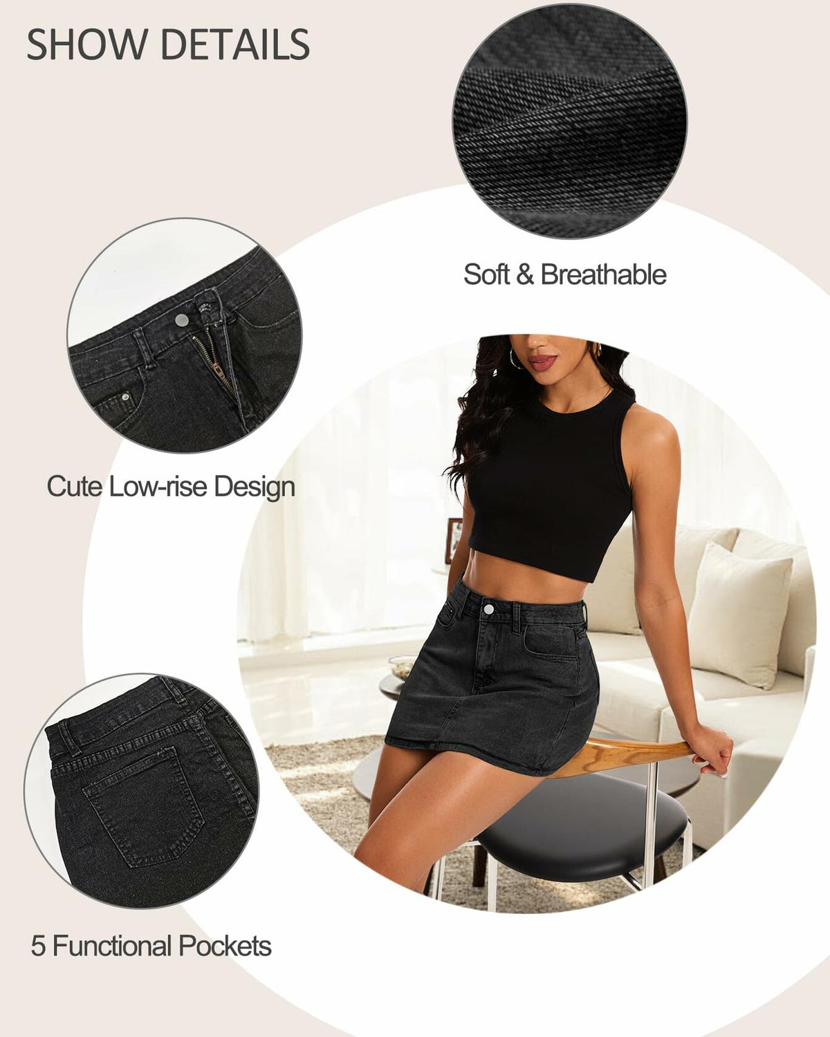 MONCCIZA Women's Denim Mini Jean Skirt Low Waist